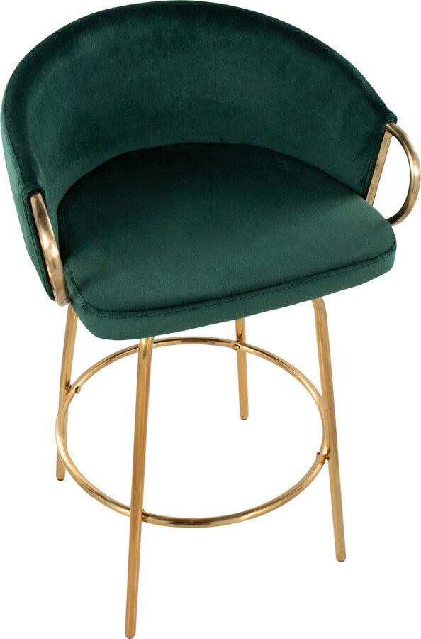 Lumisource Barstools - Claire /Glam Counter Stool In Gold Steel & Green Velvet (Set of 2)