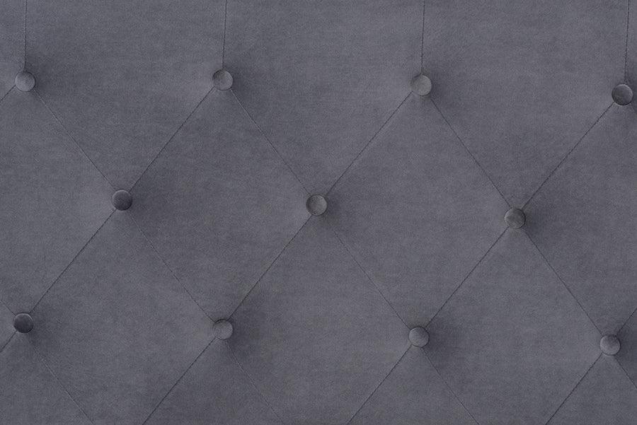 Wholesale Interiors Beds - Joanna Grey Velvet Fabric Upholstered and Dark Brown Finished Wood Queen Size Platform Bed