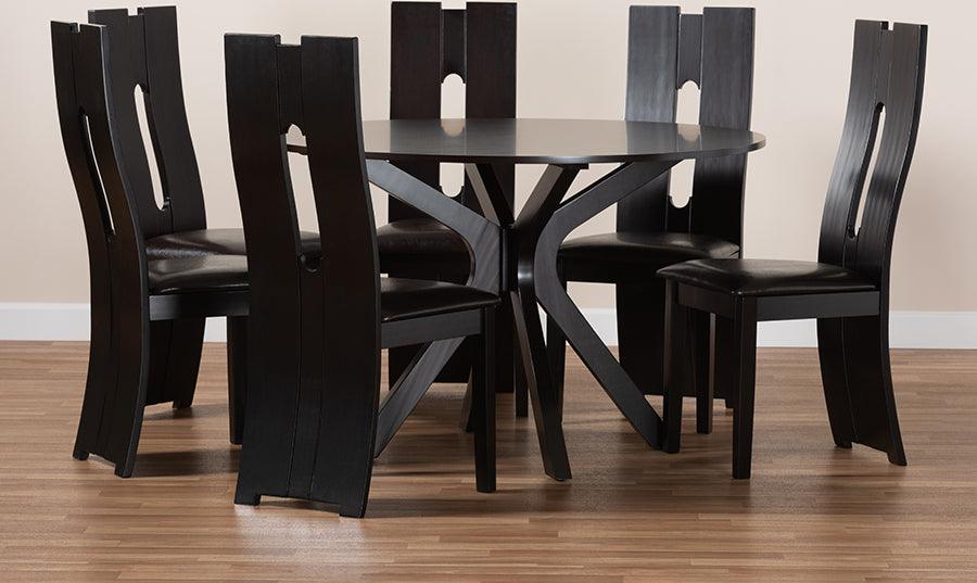 Wholesale Interiors Dining Sets - Kenyon Dark Brown Faux Leather Upholstered and Dark Brown Finished Wood 7-Piece Dining Set