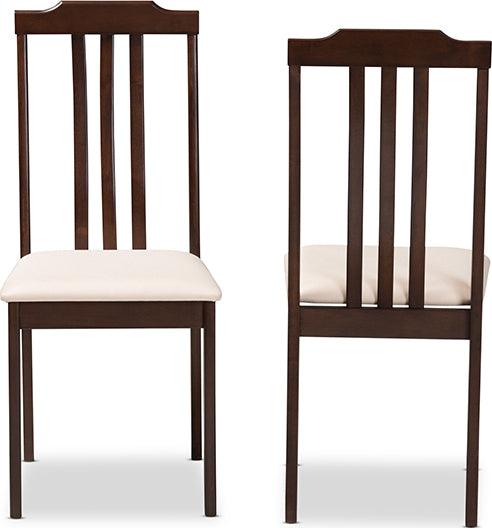 Wholesale Interiors Dining Chairs - Clarissa Mid-Century Modern Cream Fabric and Dark Brown Finished Wood 2-Piece Dining Chair Set