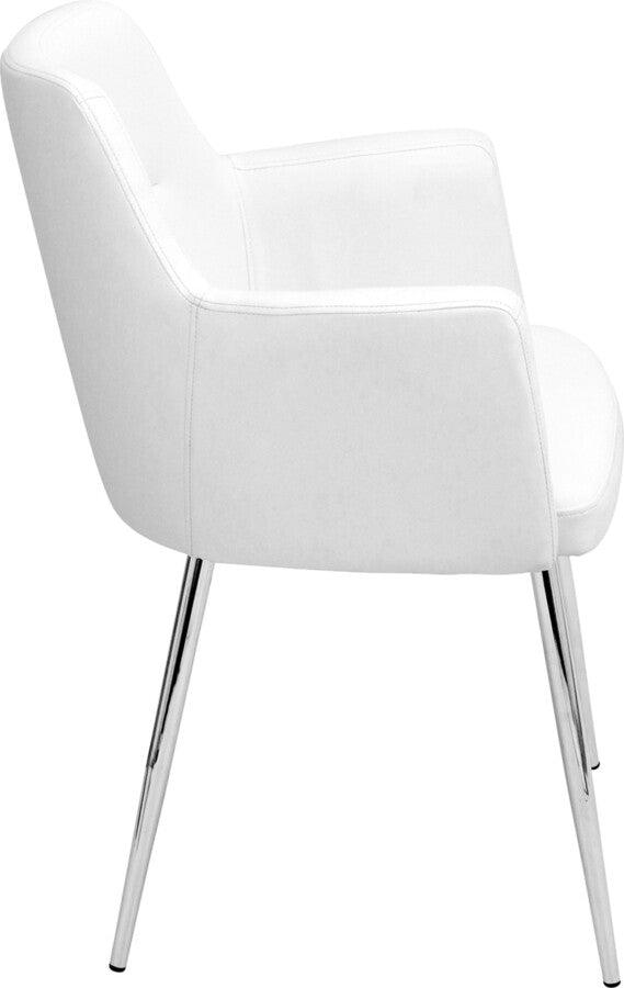 Lumisource Dining Chairs - Andrew Contemporary Dining/Accent Chair in Chrome & White Faux Leather - Set of 2