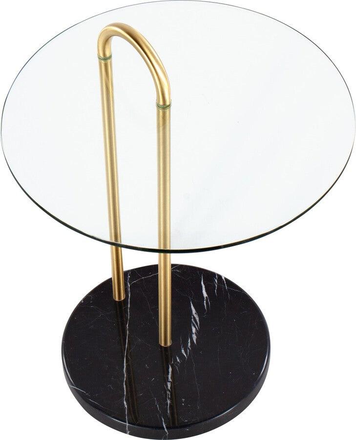 Lumisource Side & End Tables - Claire Contemporary/Glam Side Table In Black Marble & Gold Steel With Clear Glass Top