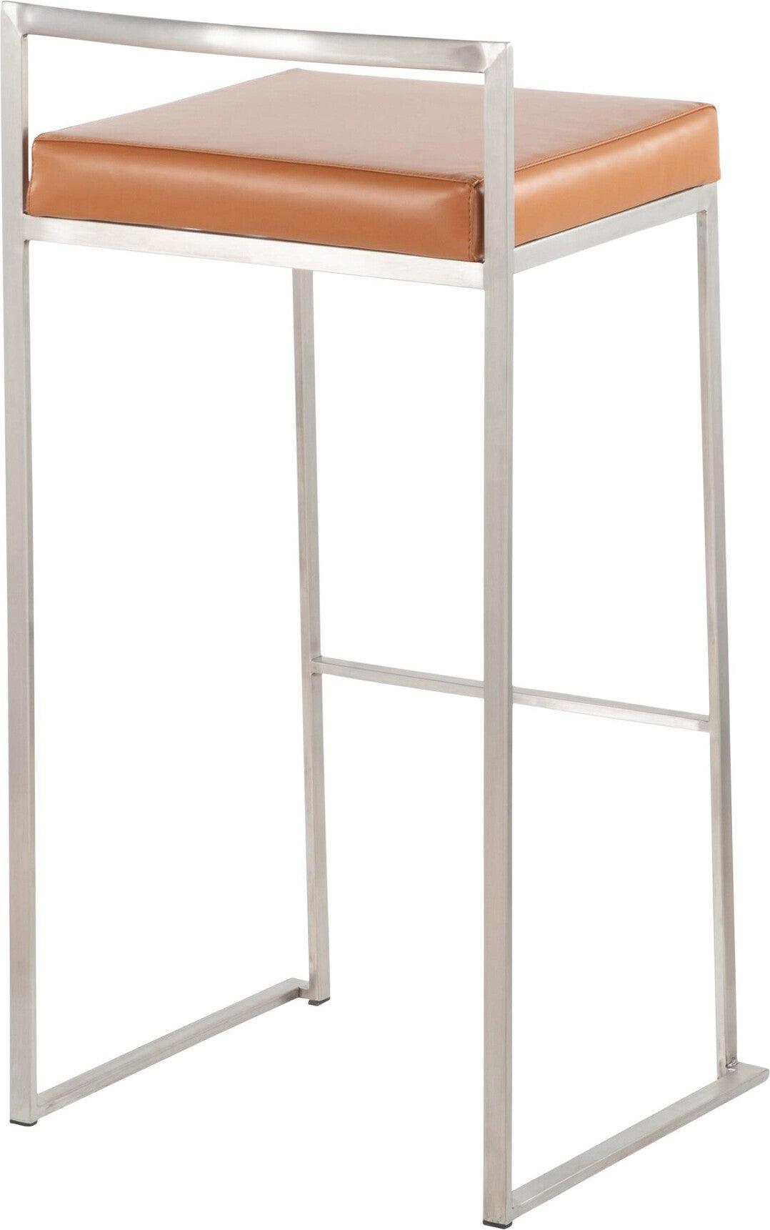 Lumisource Barstools - Fuji Stacker Barstool (Set of 2) Stainless Steel & Camel PU