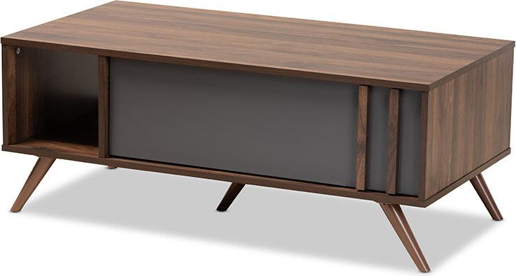 Wholesale Interiors Coffee Tables - Naoki Modern and Contemporary Two-Tone Grey and Walnut Wood 1-Drawer Coffee Table