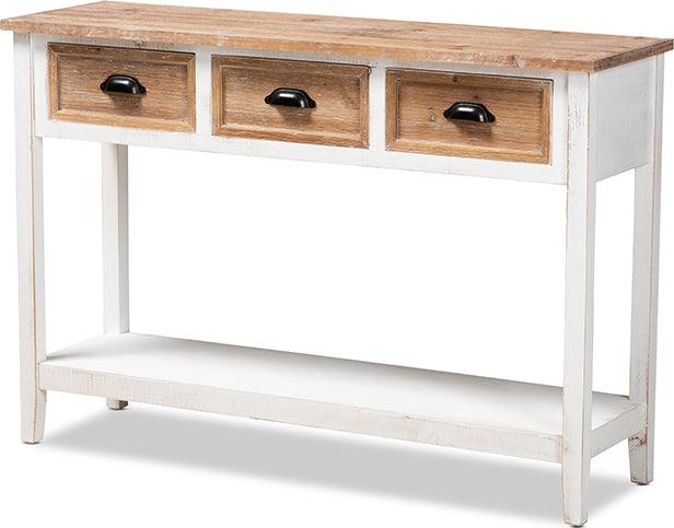 Wholesale Interiors Consoles - Benedict Farmhouse and Rustic Two-Tone White and Oak Brown Finished Wood 3-Drawer Console Table