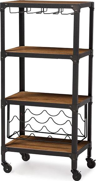 Wholesale Interiors Bar Units & Wine Cabinets - Swanson Rustic Industrial Style Antique Black Textured Finish Metal Distressed Wood