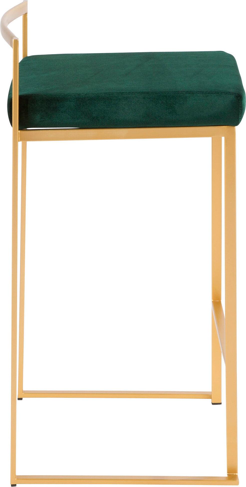 Lumisource Barstools - Fuji Stacker Counter Stool (Set of 2) Gold & Green
