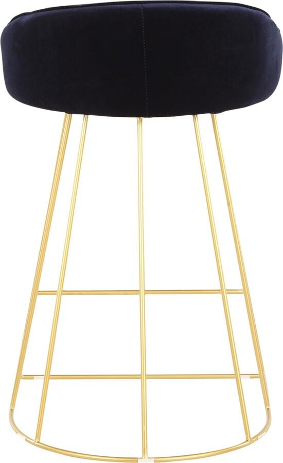 Lumisource Barstools - Canary Contemporary Counter Stool in Gold with Blue Velvet - Set of 2