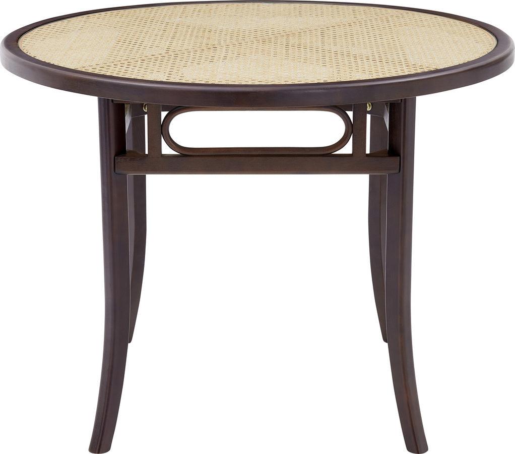 Euro Style Dining Tables - Adna Dining Table in Walnut with Clear Tempered Glass Top over Cane in Natural