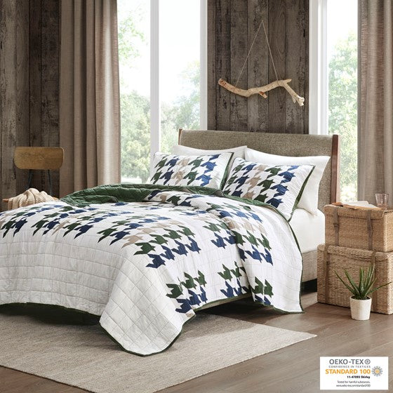 Olliix.com Coverlet - Oversized Cotton Quilt Mini Set Green Full/Queen