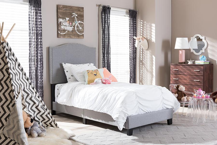 Wholesale Interiors Beds - Benjamin Grey Twin Size Arched Bed with Nail Heads