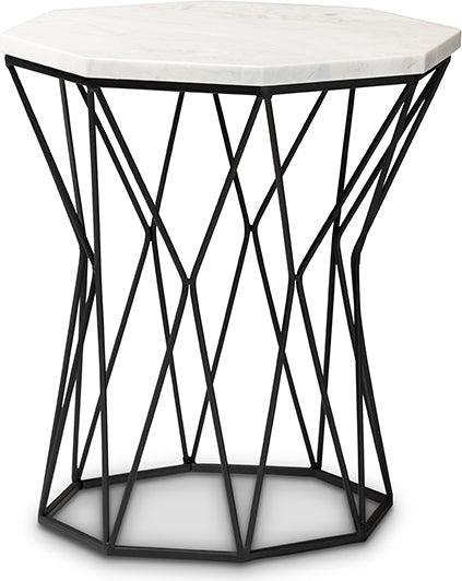 Wholesale Interiors Side & End Tables - Venedict Modern and Contemporary Black Metal End Table with Marble Tabletop
