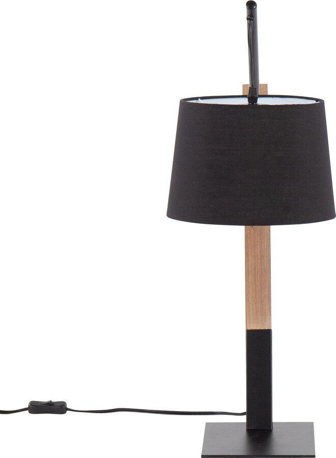 Lumisource Table Lamps - Archer Contemporary Table Lamp In Black Metal, Walnut Wood, & Black Linen Shade
