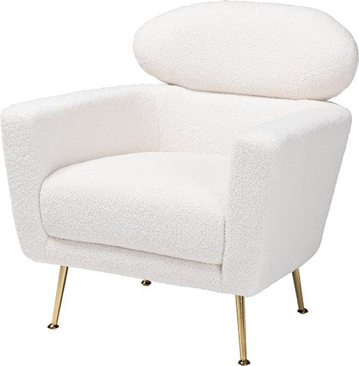 Wholesale Interiors Accent Chairs - Fantasia Modern and Contemporary Ivory Boucle Upholstered and Gold Metal Armchair