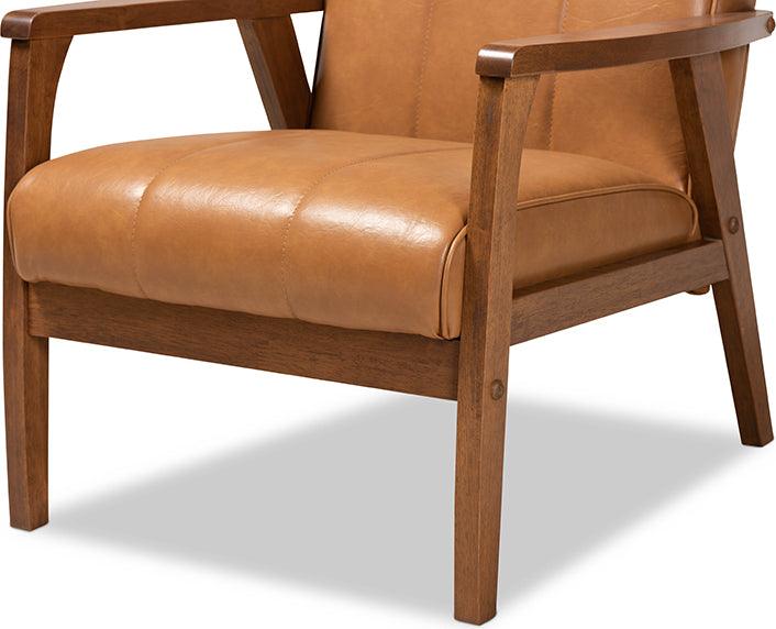 Wholesale Interiors Accent Chairs - Nikko Tan Faux Leather Upholstered and Walnut Brown finished Wood Lounge Chair