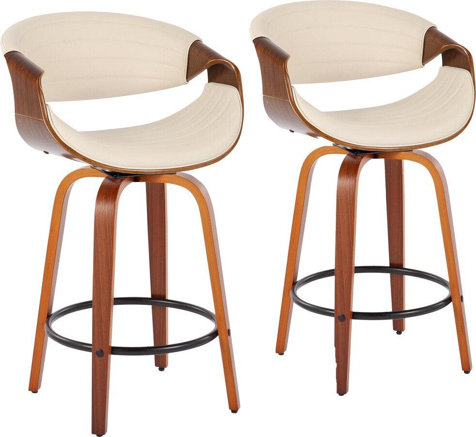 Lumisource Barstools - Symphony Counter Stool In Walnut & Cream Faux Leather (Set of 2)