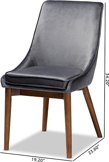 Wholesale Interiors Dining Chairs - Gilmore Contemporary Grey Velvet and Walnut Brown Wood 2-Piece Dining Chair Set