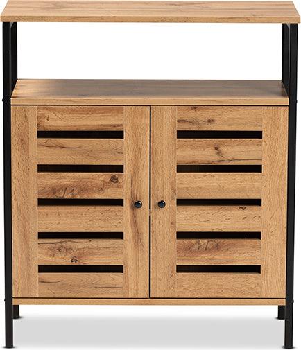 Wholesale Interiors Shoe Storage - Vander Modern and Contemporary Oak Brown Finished Wood and Black Metal 2-Door Shoe Cabinet