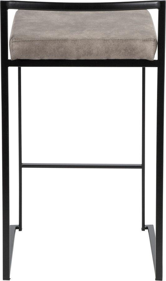 Lumisource Barstools - Fuji Contemporary Stackable Counter Stool in Black with Stone Cowboy Fabric Cushion - Set of 2