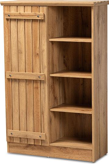 Wholesale Interiors Shoe Storage - Eren Modern and Contemporary Farmhouse Natural Oak Brown Finished Wood 1-Door Shoe Cabinet