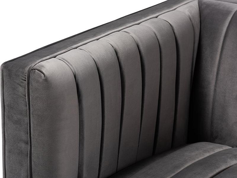 Wholesale Interiors Accent Chairs - Aveline Glam and Luxe Grey Velvet Fabric Upholstered Brushed Gold Finished Armchair