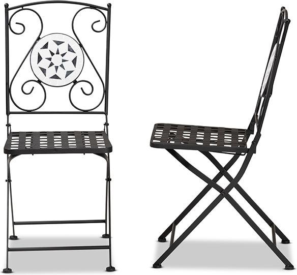 Wholesale Interiors Outdoor Dining Sets - Julius Black Finished Metal and Multi-Colored Glass 2-Piece Outdoor Dining Chair Set