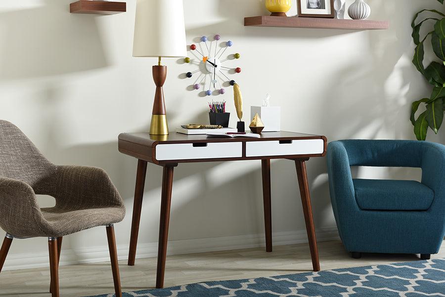 Wholesale Interiors Desks - Casarano Mid-century Modern Walnut and White Two-tone 2-drawer Wood Writing Desk