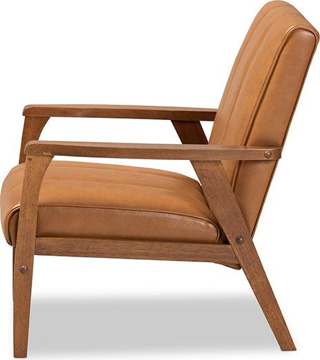 Wholesale Interiors Accent Chairs - Nikko Tan Faux Leather Upholstered and Walnut Brown finished Wood Lounge Chair