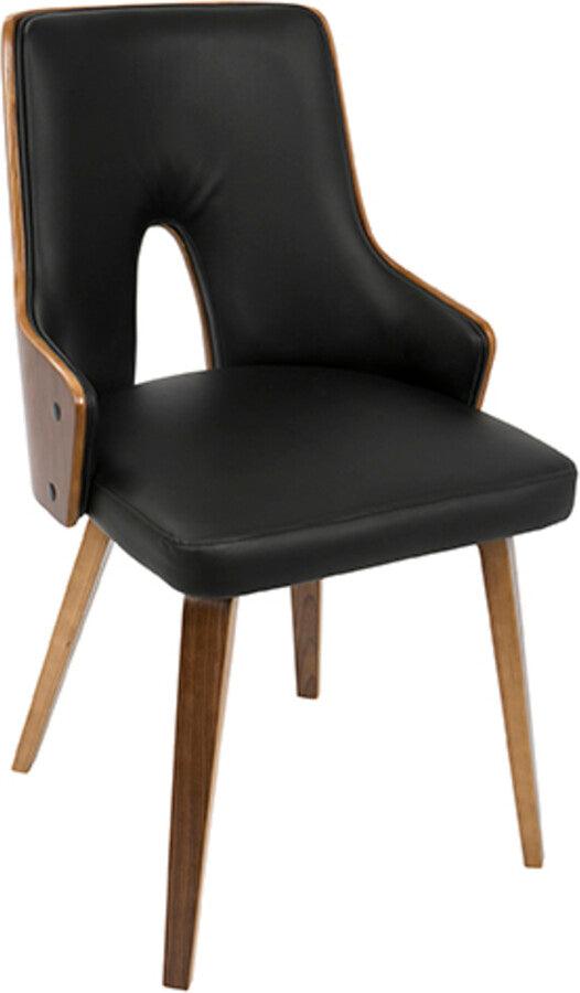 Lumisource Dining Chairs - Stella Mid-Century Modern Dining/Accent Chair in Walnut with Black Faux Leather - Set of 2