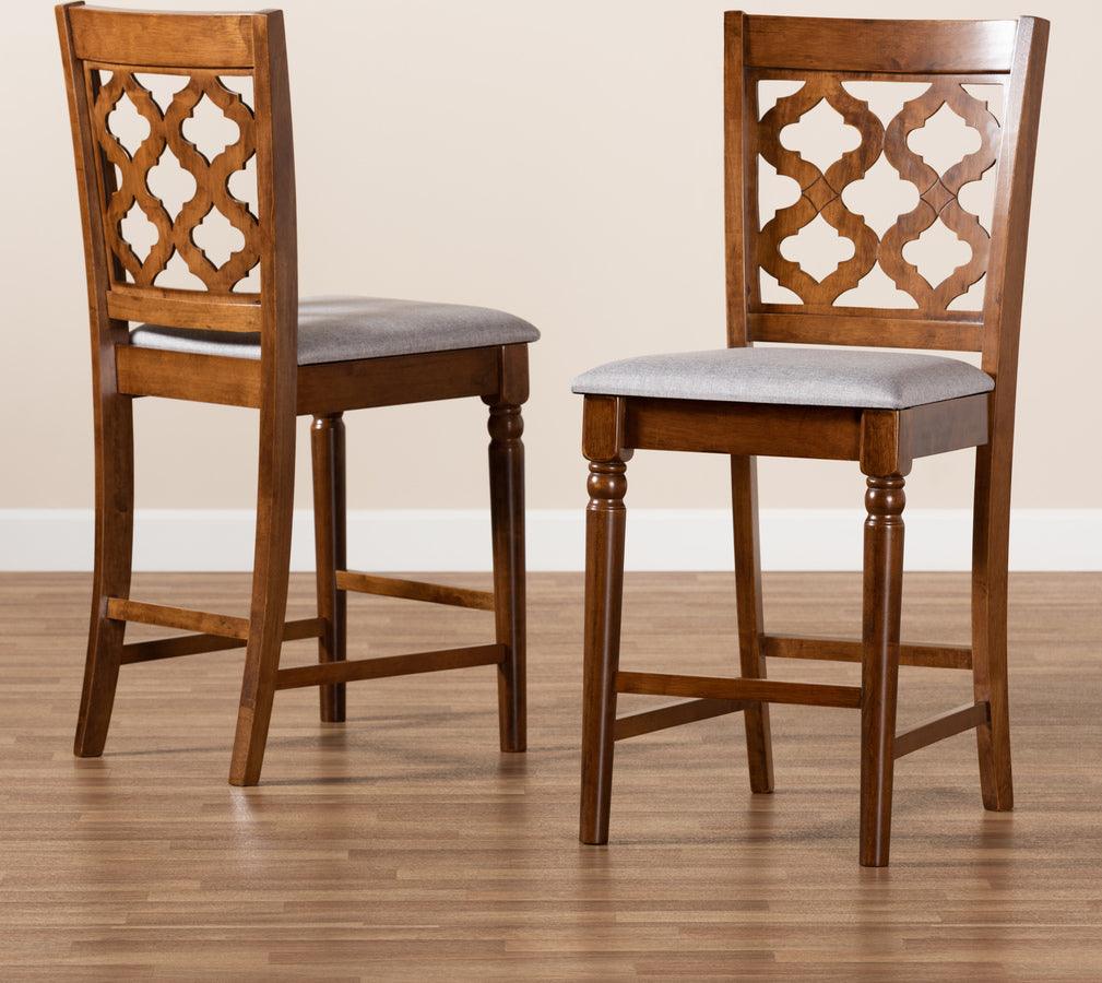 Wholesale Interiors Barstools - Ramiro Grey & Walnut Brown Finished Wood 2-Piece Counter Stool Set