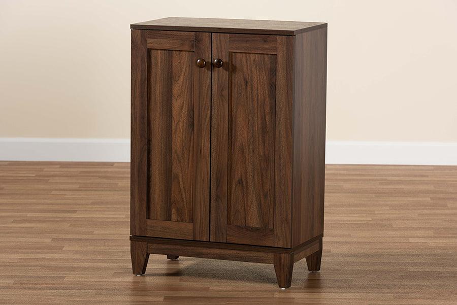 Wholesale Interiors Shoe Storage - Nissa Walnut Brown Finished Wood 2-Door Shoe Storage Cabinet