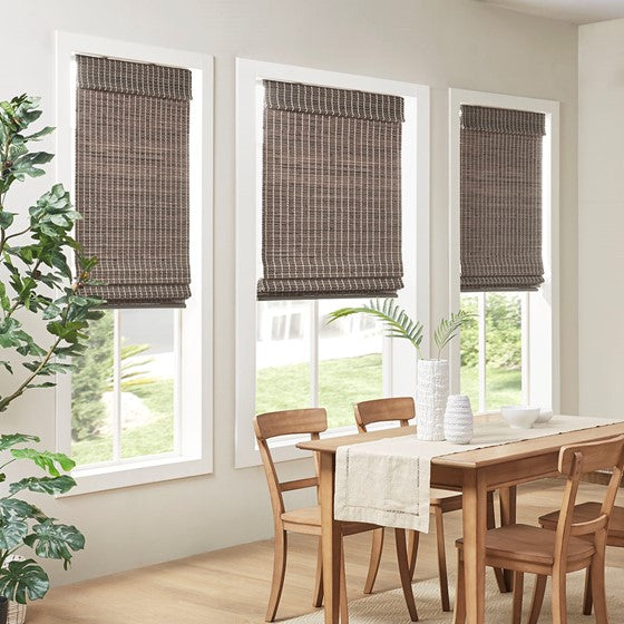 Olliix.com Curtains - Bamboo Light Filtering Roman Shade 64"L Grey Ash