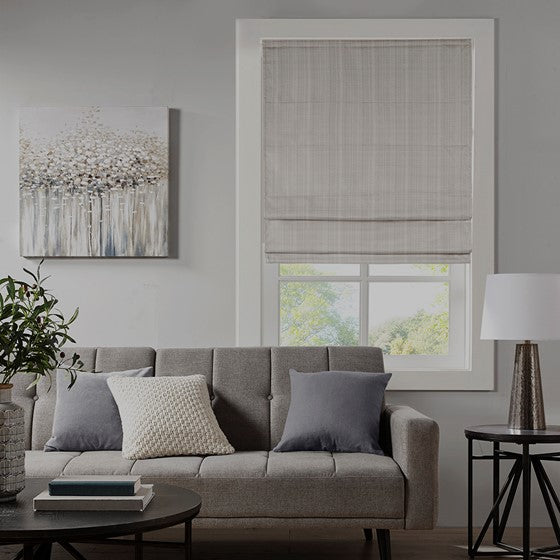Olliix.com Curtains - Basketweave Total Blackout Roman Shade Ivory