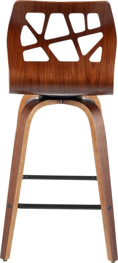 Lumisource Barstools - Folia Mid-Century Modern Counter Stool in Walnut Wood and Light Grey Fabric -set of 2