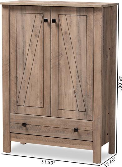 Wholesale Interiors Shoe Storage - Derek Modern and Contemporary Transitional Rustic Oak Finished Wood 1-Drawer Shoe Cabinet