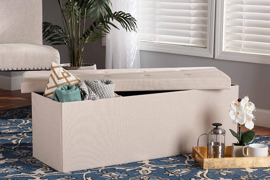 Wholesale Interiors Ottomans & Stools - Haide Modern and Contemporary Beige Fabric Upholstered Storage Ottoman