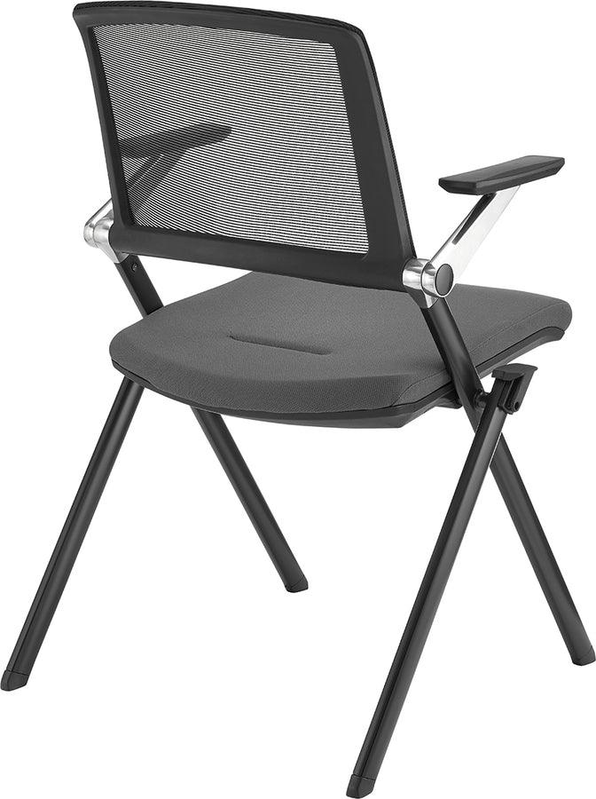 Euro Style Task Chairs - Hilma Stacking Visitor Chair in Gray Seat Fabric and Mesh Back with Matte Black Frame - Set of 2