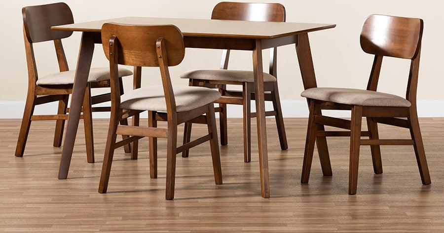 Wholesale Interiors Dining Sets - Euclid Mid-Century Modern Fabric and Walnut Brown Finished Wood 5-Piece Dining Set