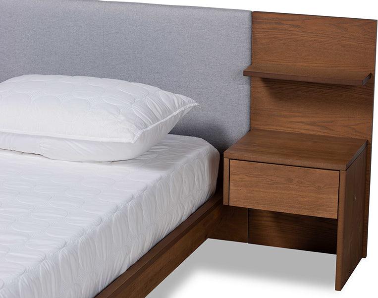 Wholesale Interiors Beds - Sami Queen Bed with Nightstand Light Gray & Walnut Brown