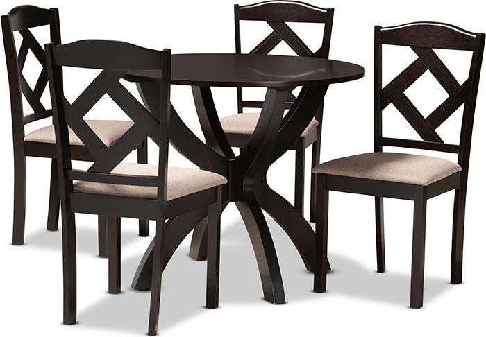 Wholesale Interiors Dining Sets - Quinlan Sand Fabric Upholstered and Dark Brown Finished Wood 5-Piece Dining Set