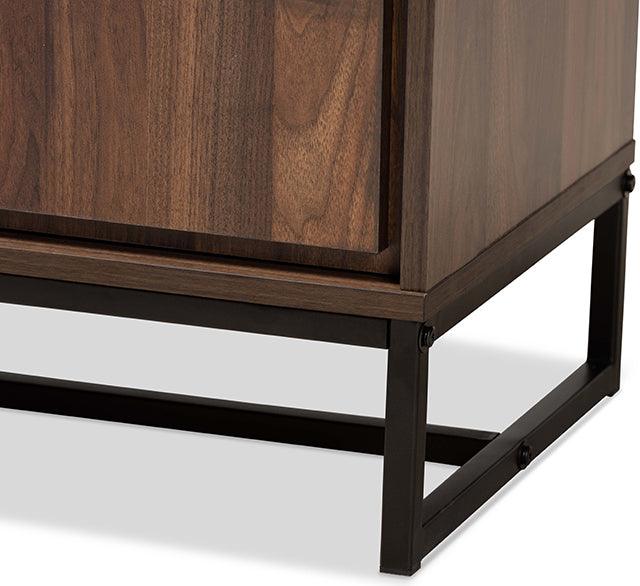 Wholesale Interiors Buffets & Sideboards - Neil Walnut Brown Finished Wood and Black Finished Metal 3-Door Dining Room Sideboard Buffet
