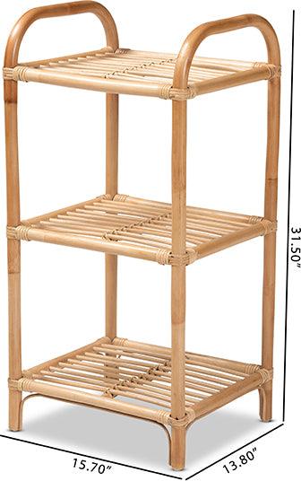 Wholesale Interiors Bookcases & Display Units - Barras Modern Bohemian Natural Brown Finished Rattan 3-Tier Display Shelf