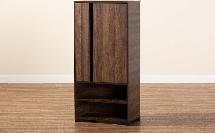 Wholesale Interiors Shoe Storage - Raina Two-Tone Walnut Brown and Black Finished Wood 2-Door Shoe Storage Cabinet