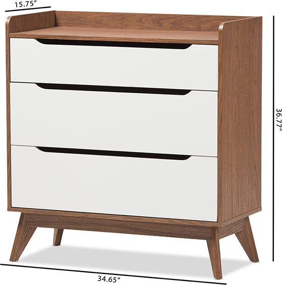 Wholesale Interiors Chest of Drawers - Brighton Mid-Century Modern White and Walnut Wood 3-Drawer Storage Chest