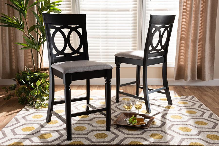 Wholesale Interiors Barstools - Verina Contemporary Grey Fabric Brown Finished 2-Piece Wood Counter Stool Set of 4