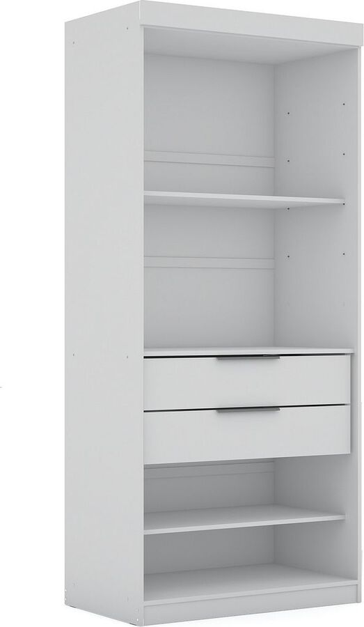 Manhattan Comfort Cabinets & Wardrobes - Mulberry Open 1 Sectional Modern Armoire Wardrobe Closet with 2 Drawers in White