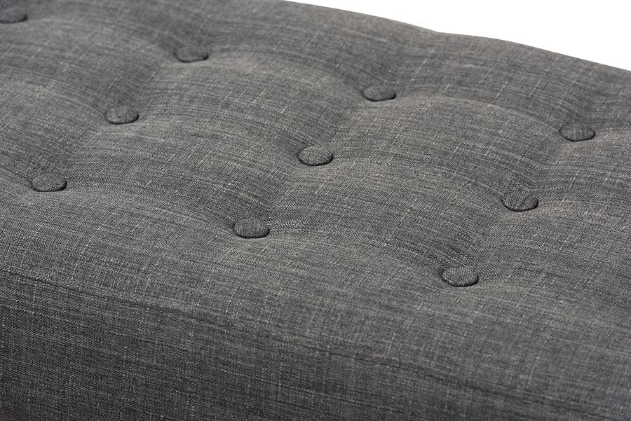 Wholesale Interiors Benches - Elia Mid-Century Modern Walnut Wood Dark Grey Fabric Button-Tufted Bench