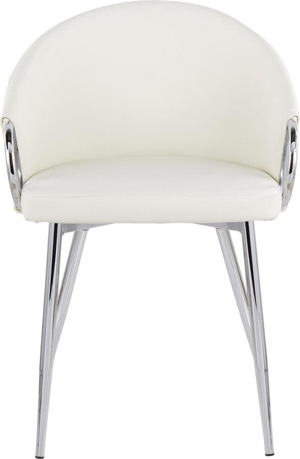 Lumisource Accent Chairs - Claire Contemporary/Glam Chair in Silver Metal and White Faux Leather
