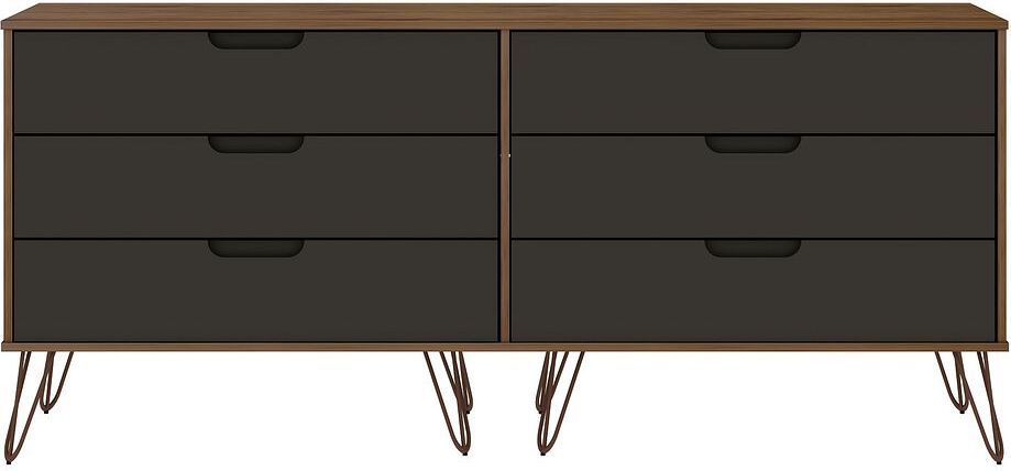 Manhattan Comfort Dressers - Rockefeller 6-Drawer Double Low Dresser with Metal Legs in Nature & Textured Gray