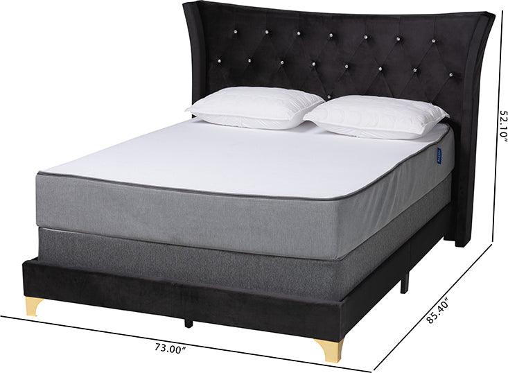 Wholesale Interiors Beds - Easton Contemporary Glam and Luxe Black Velvet and Gold Metal Queen Size Panel Bed